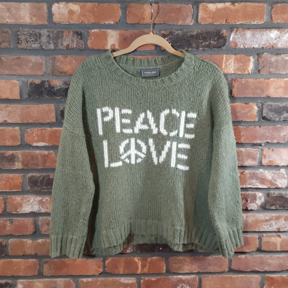 Wooden Ships Chunky Knit Peace Love Crewneck Mohair Blend Sweater Women's XS - Picture 4 of 8